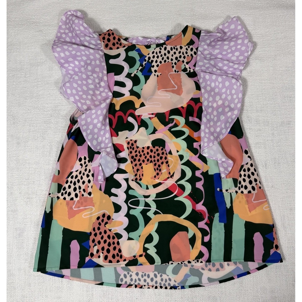 Crosby by Mollie Burch Purple Polka Dot Funky Bold Animal Print Blouse Top Sz XS